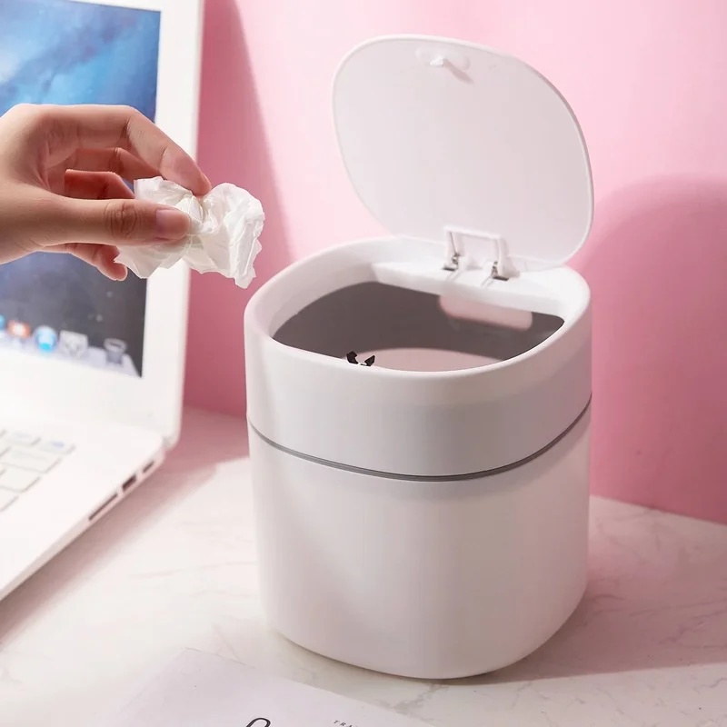 Desktop Trash Can Mini Push Type Pop Lid Sanitary Bucket Peel Melon Seed Shell Garbage Trash Can Car