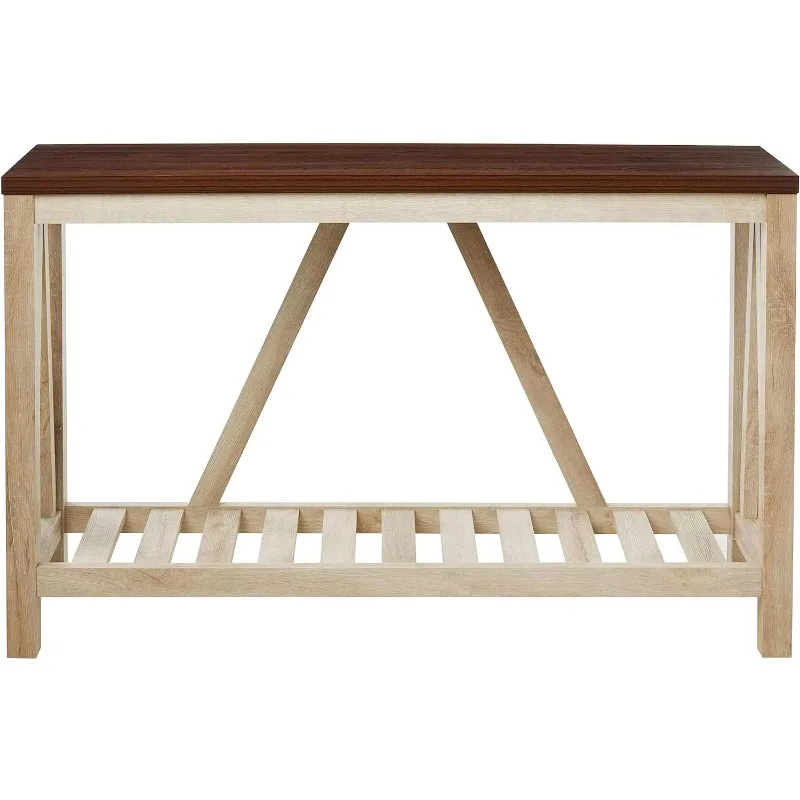 Modern Farmhouse Accent Entryway Table Entry Table Living Room End Table, 52 Inch, Dark Walnut and White Oak