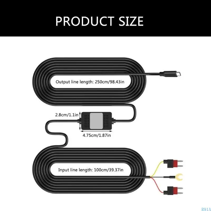 

R91A Dashcam Hardwire 12V-24V to 5V Car Dashcam Power Cord for USB Devices