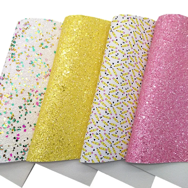 Rainbow Chunky Glitter Leather Pens Printed Synthetic Leather Pink Lemon Glitter Leather with Felt Backing For Bows 21x29CM Q843