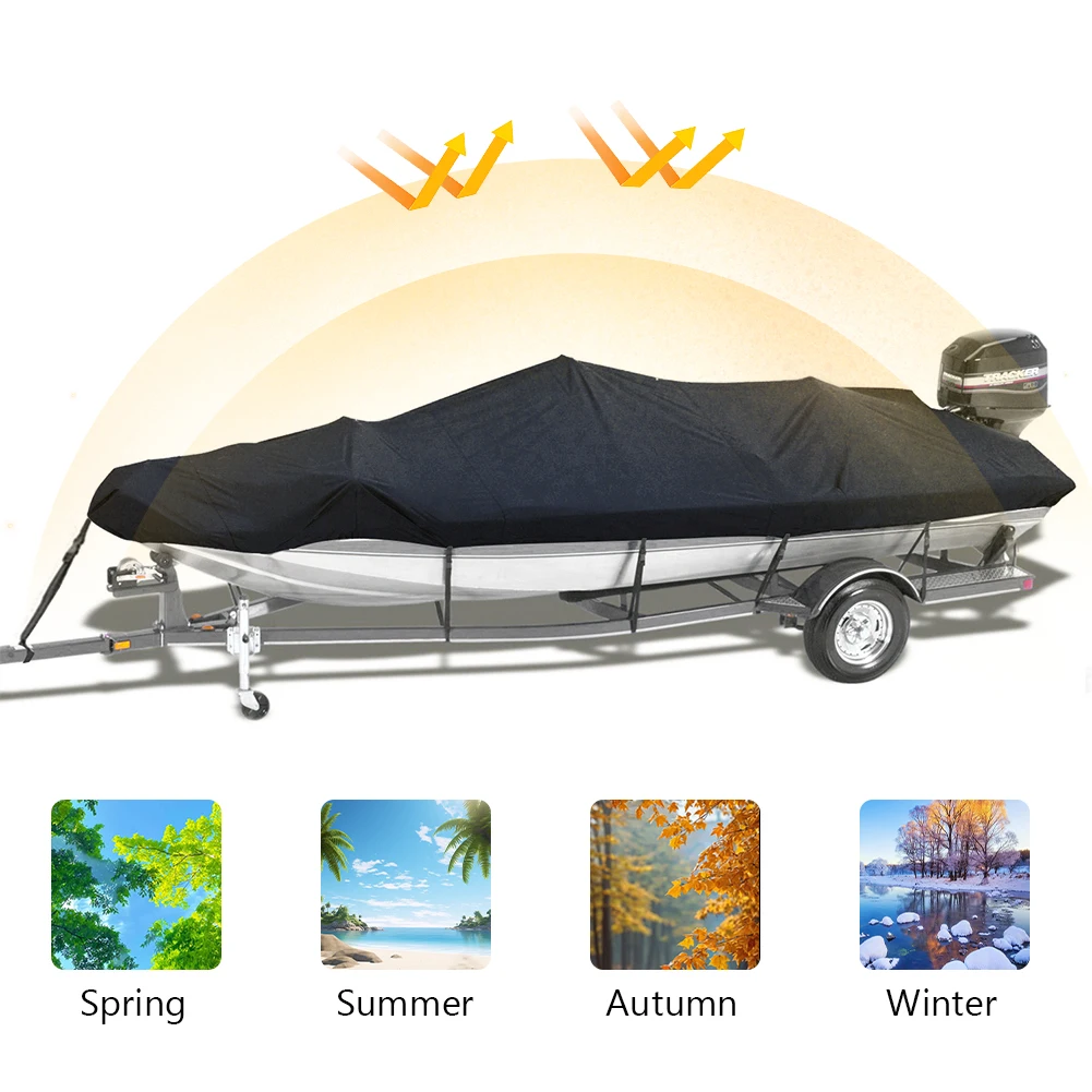 

14-16FT Boat Cover 210D Oxford Cloth Fishing Skiing Boat Protector Waterproof Sailing Boats Cover for Yachts Motors Rowing Boats