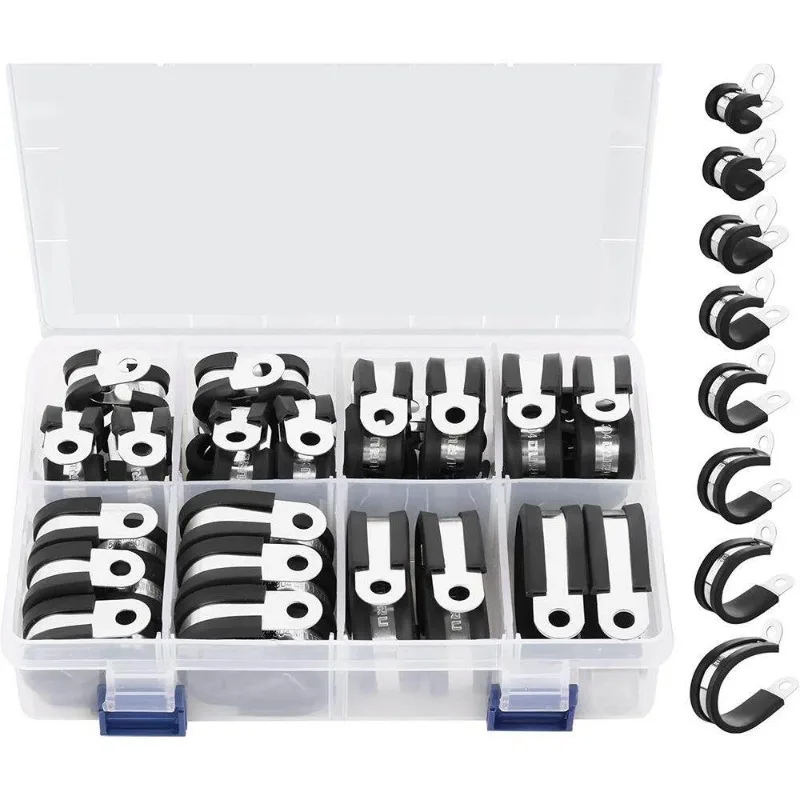 60PCS Boxed 304 Stainless Steel, Rubber Strip, Throat Hoop, Clamp