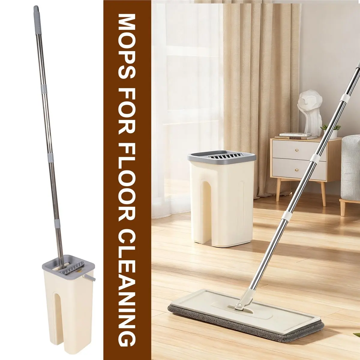 DT81 Mop with Wringer Set with 4 Washable Microfiber Pads Wet and Dry Use for Wet Dry Use on Hardwood Laminate Flat Mop