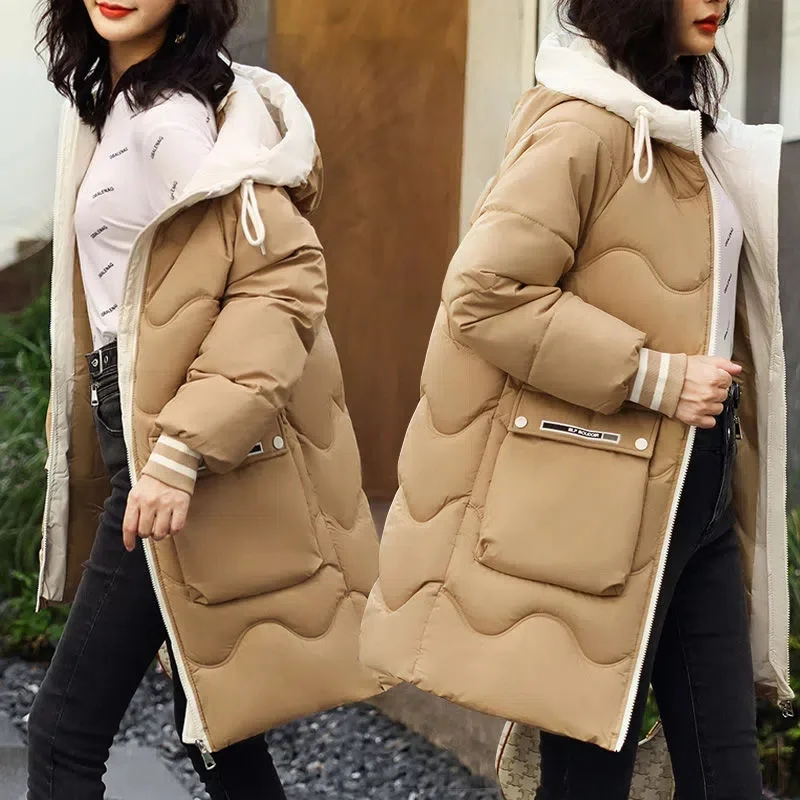 Women Parkas Down Cotton Padded Jacket 2022 New Winter Jacket Warm Thick Long Coat Korean Loose Hooded Parkas Female Outwear