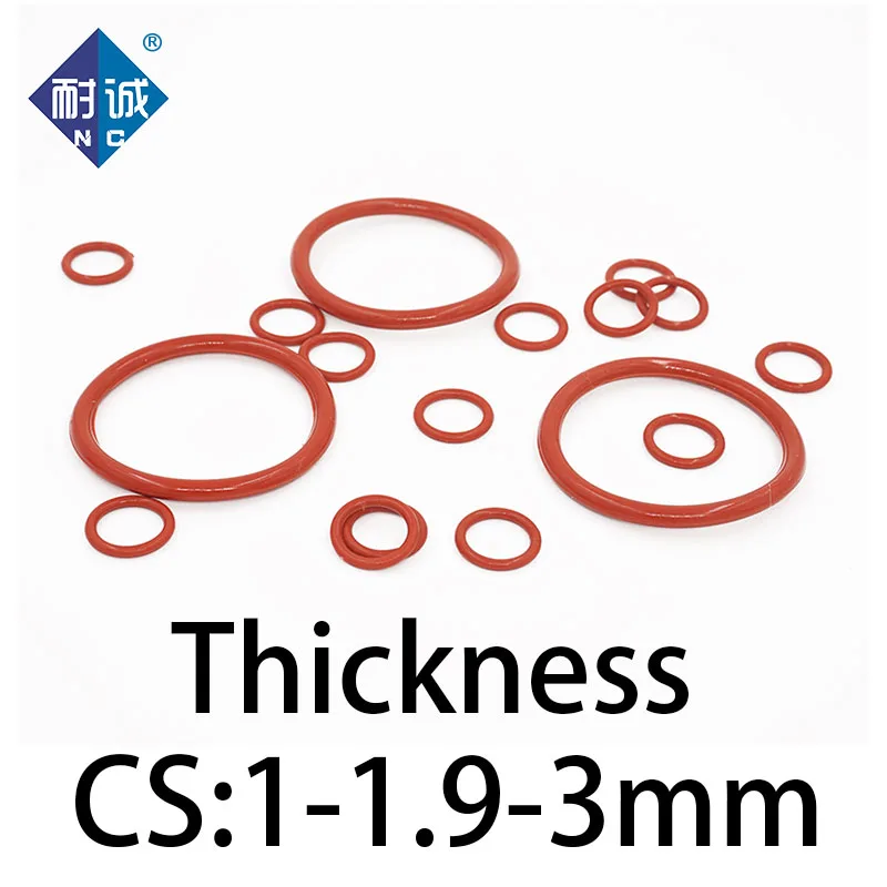 VMQ O-ring Thickness 1/1.9/3mm CS Silicone Red Sealing Temperature Resistant Gasket Rubber Ring Complete in Specifications
