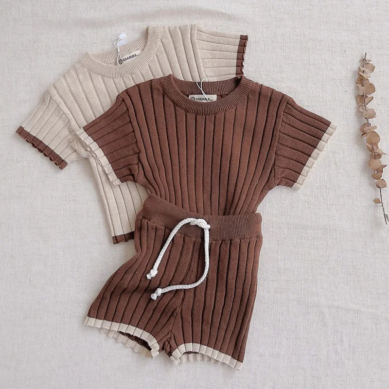 

Summer Autumn Newborn Baby Girls Clothing Set Short Sleeved Pullover Sweater+Shorts Toddler Baby Girl Knitted Clothes Suit