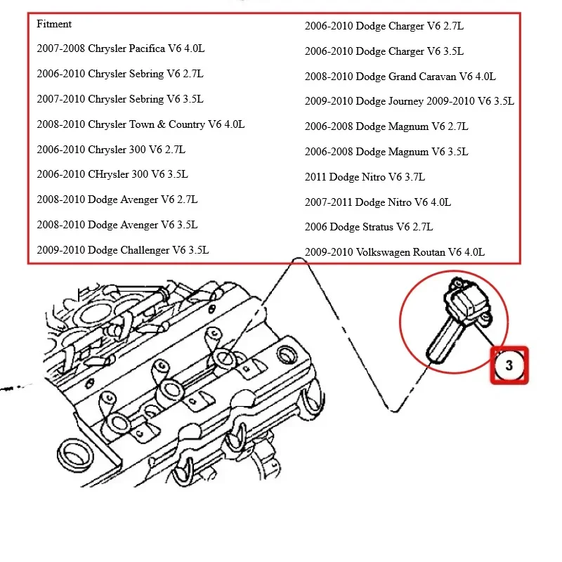 6 Pcs Ignition Coil #04606869AB For Dodge Journey Avenger Charger Chrysler 300 Town Country Sebring Pacifica VW Routan UF502