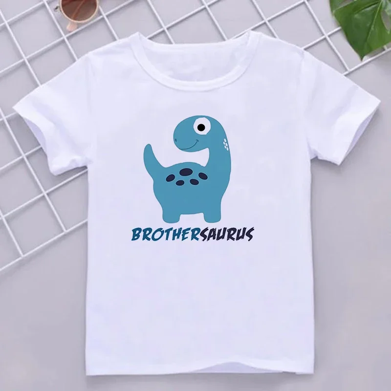 Cartoon Saurus Print Matching Family Outfits Tops for Birthday Boy Dinosaur Party Family Look T-shirt Dad Mom Bro Sis Tee Shirt