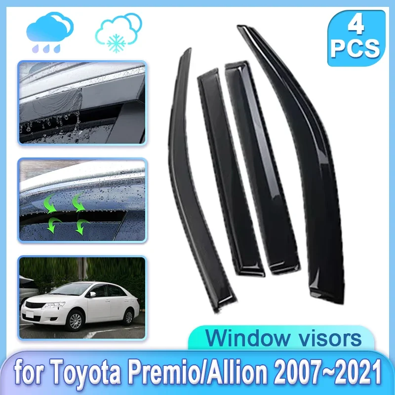 4x Window Visor For Toyota Premio Allion T260 2007~2021 Weathershield Door Visor Wind Moulding Rain Sun Moulding Trim Accessorie