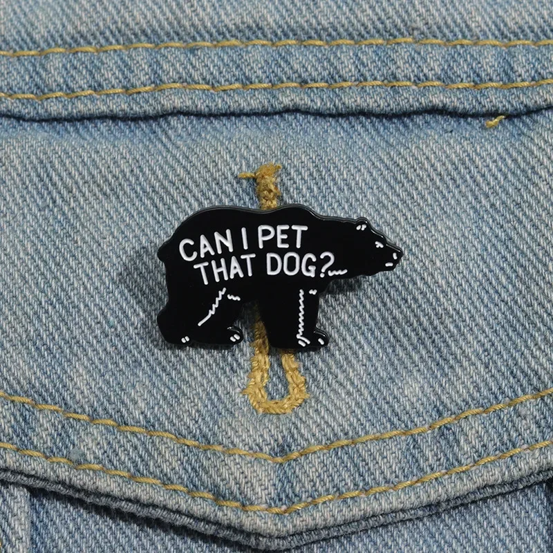 Can I Pet that Dog ? Cute black English geometric animal brooch clothing accessories collar pin metal