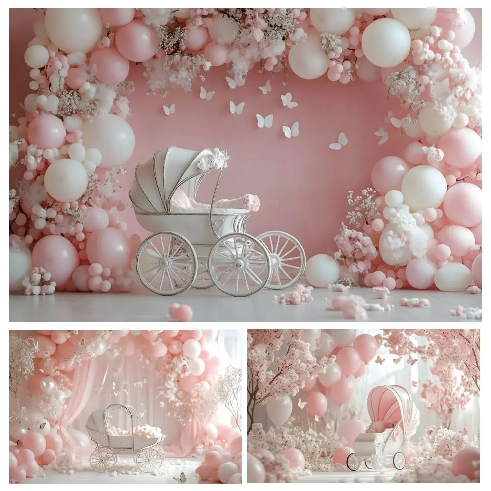 

Newborn Baby Portrait Photography Backdrop Flowers Balloons Birthday Party Cake Smash Maternity Photo Background Photobooth Prop