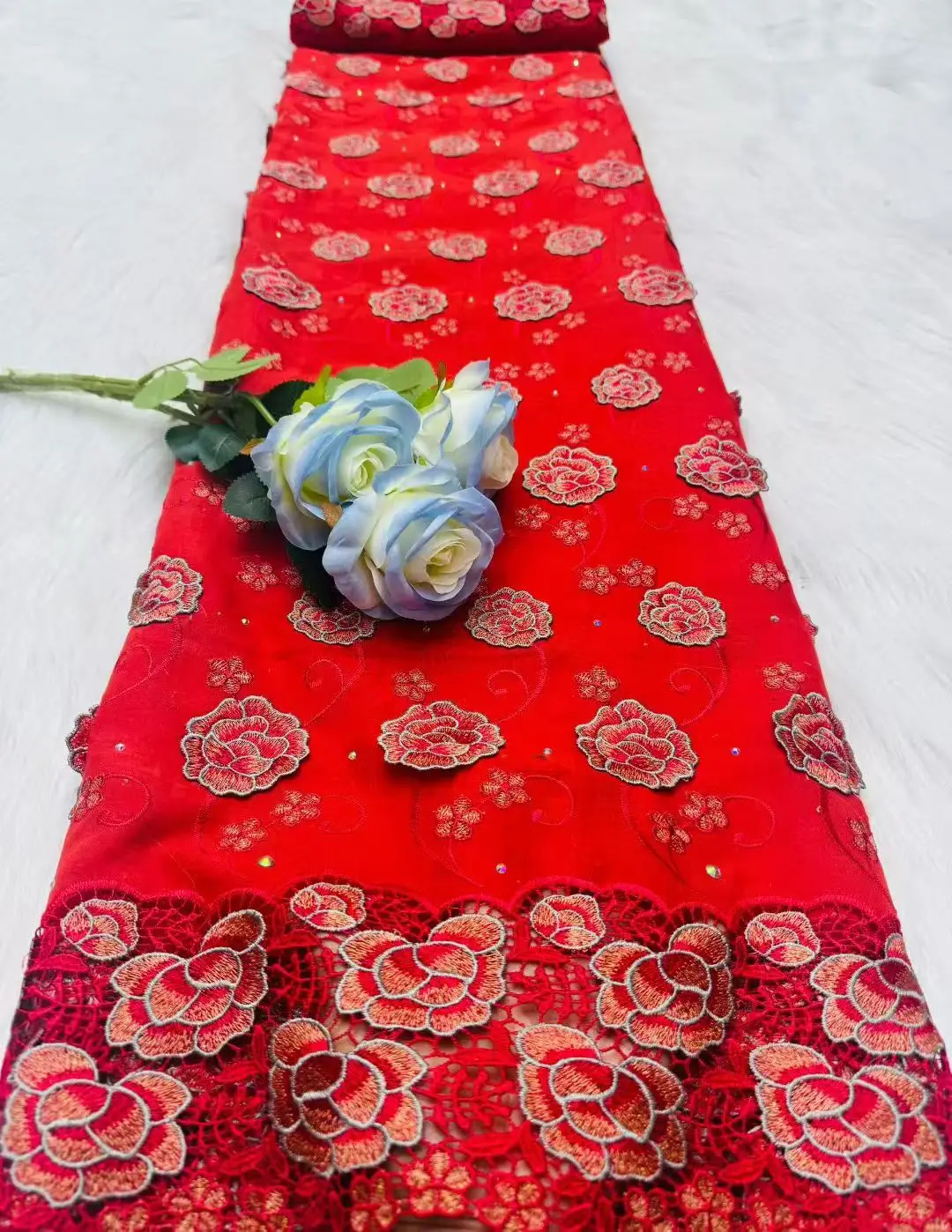 

Swiss Voile Lace Fabric with 3D Flower Applique And Stones Super Quality African Wedding Dress Lace 2026 Material