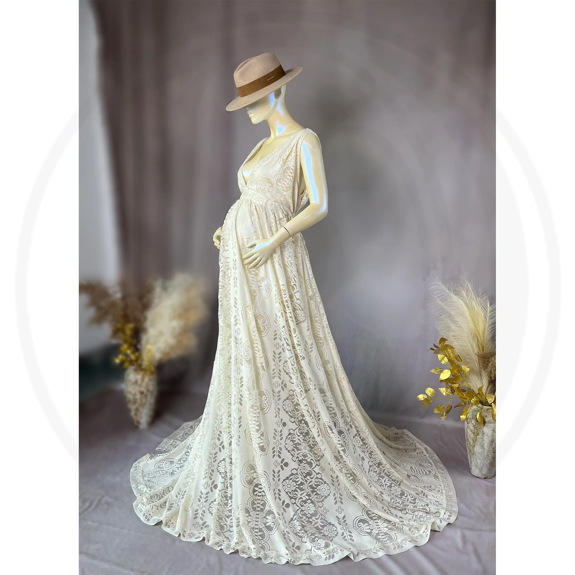 Don&Judy Flower Lace Wedding Dress Vintage Deep V-neck Bohemian Beach Bridal Gown Vestido de novia Maternity Photography Dresses