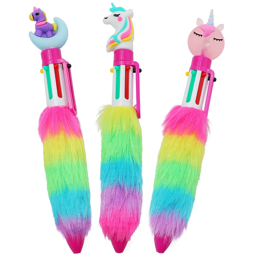 

3 Pcs Multicolor Ballpoint Pen Student Come Plush Plastic Holder for Notebook Fun Pens