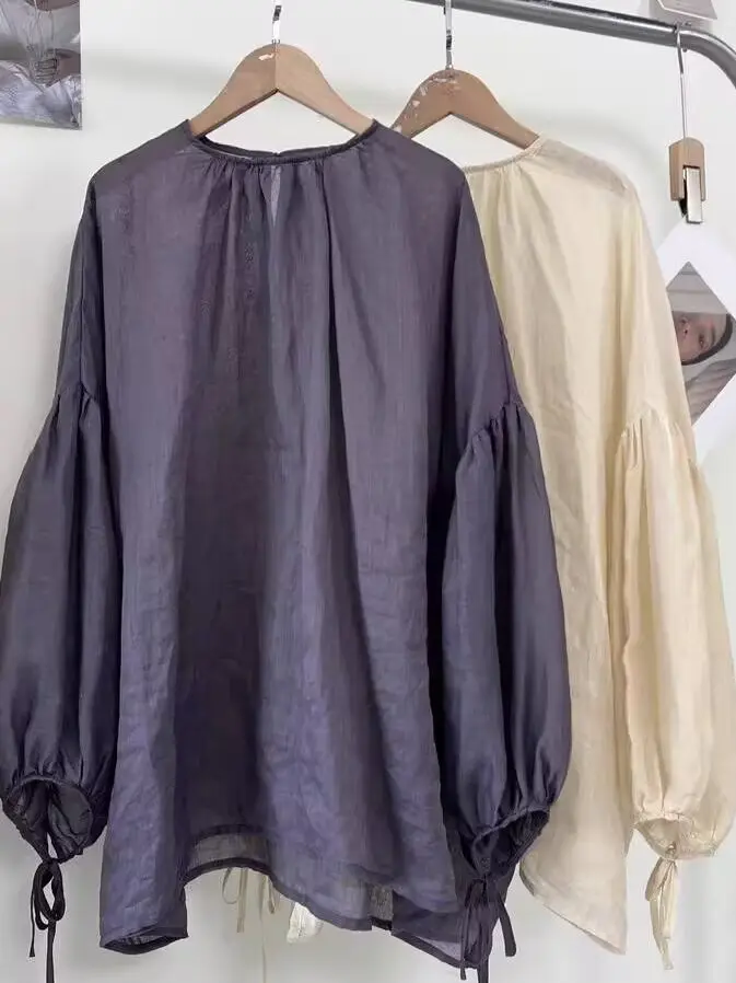 

Loose Women's irt Spring 2026 Artistic Design Versatile Large Size Long Sve Cotton Casual Faion Medium Length