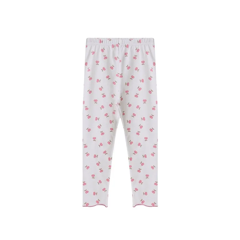 Leggings da menina com estampa de cereja, leggings para crianças de 2 a 8 anos de idade, primavera e outono, 2 pçs/lote