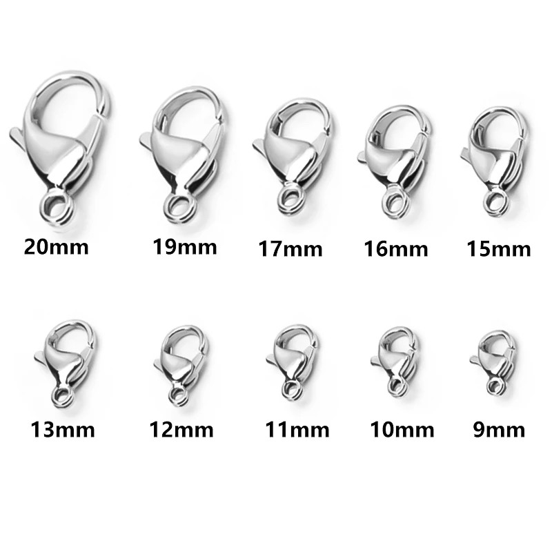 25pcs/Lot 9-15mm Rainbow Silver/Gold Color Lobster Clasps Hook Stainless Steel Jewelry Making Supplies Metal Accessories Finding