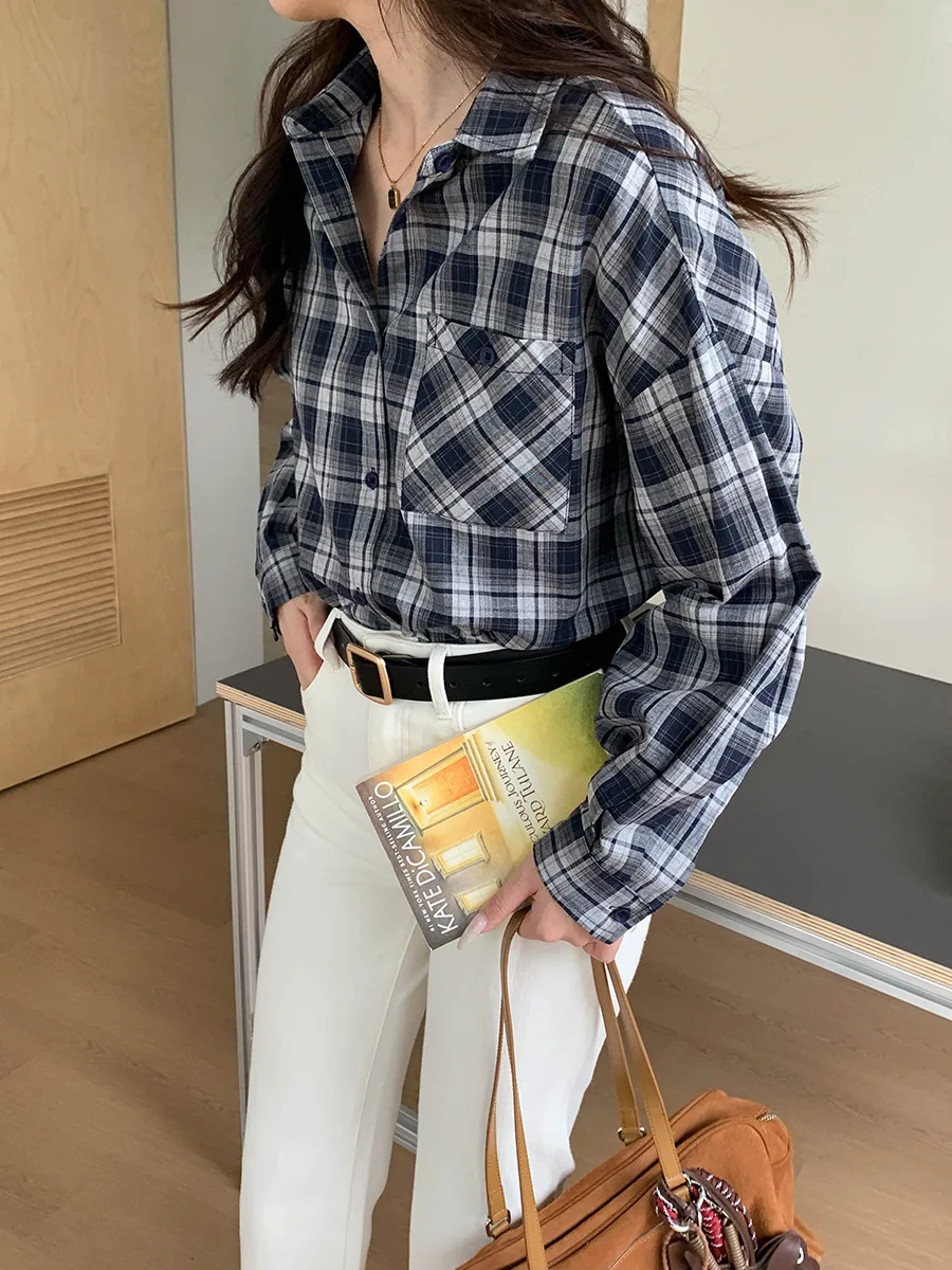 قميص غير رسمي منقوش بأكمام طويلة لربيع وخريف 2025 جديد للنساء #6