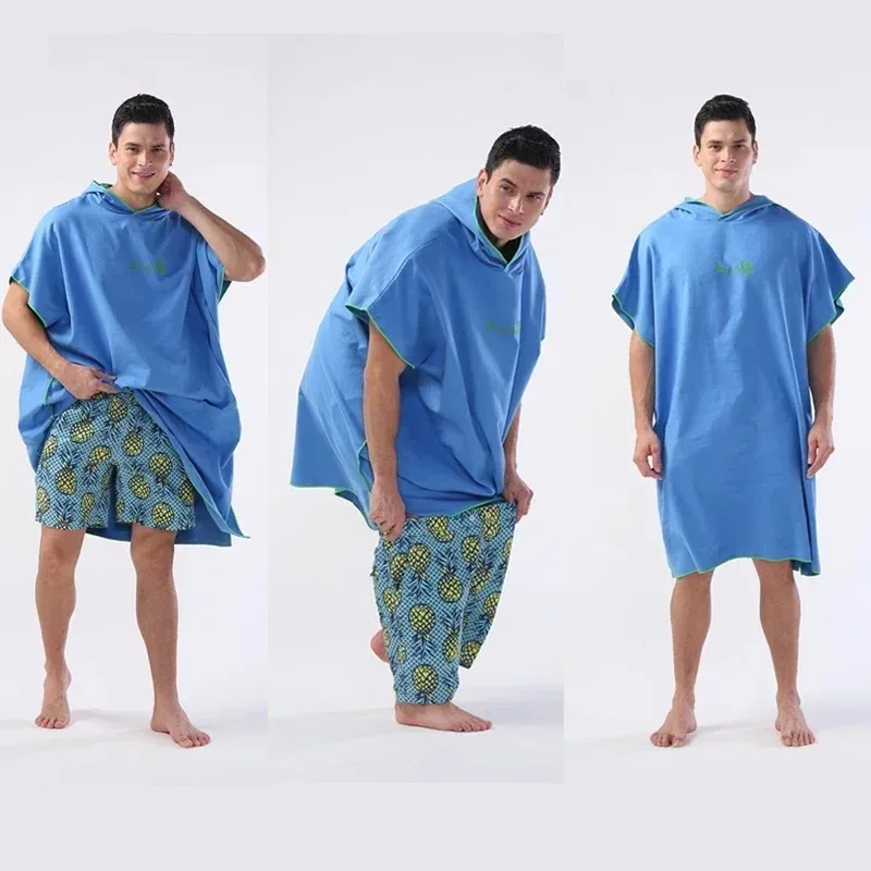 Quick Dry Bathrobe Adult Surf Poncho Change Towel Microfiber Wearable Beach Towel Swimming Hooded Absorbent Bathrobe