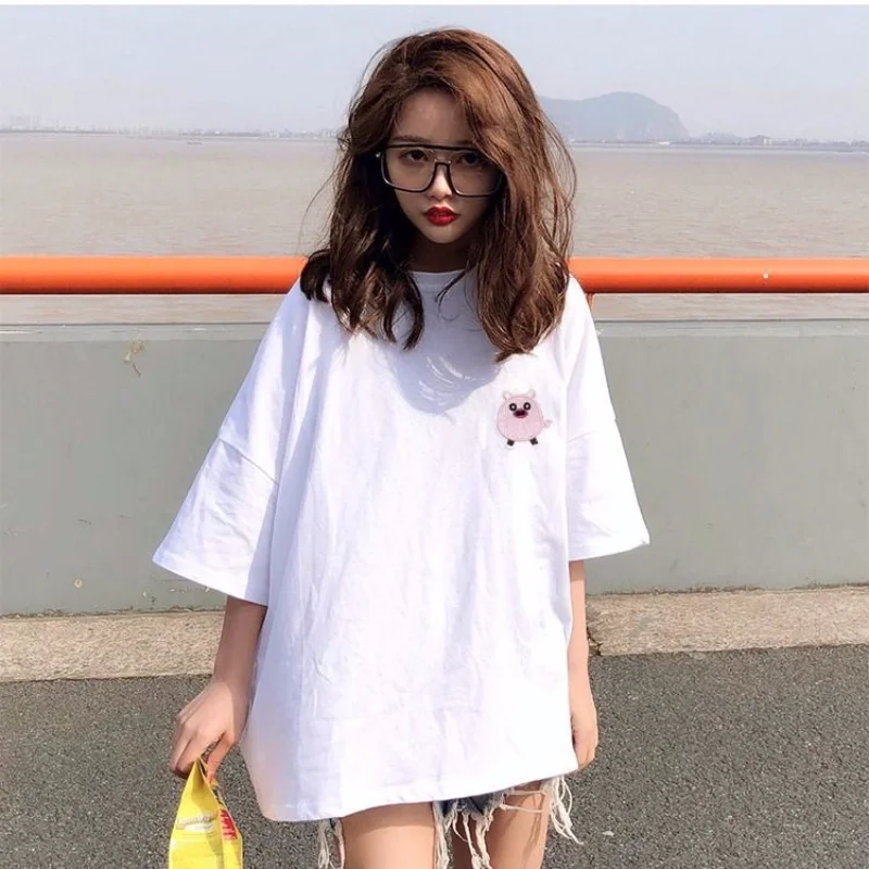 

Short Sleeve Women's Top Summer T-shirt Woman Art Kawaii Fitted 90s Tees 2024 Trend Loose Designer Pulovers Causal Tall Clothing