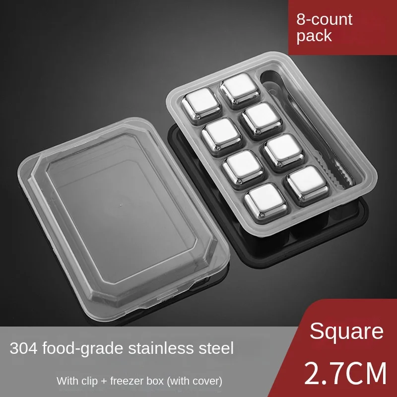 Stainless Steel Ice Cubes Set Reusable Chilling Stones for Whiskey Wine Cooling Rocks Party Bar Tool