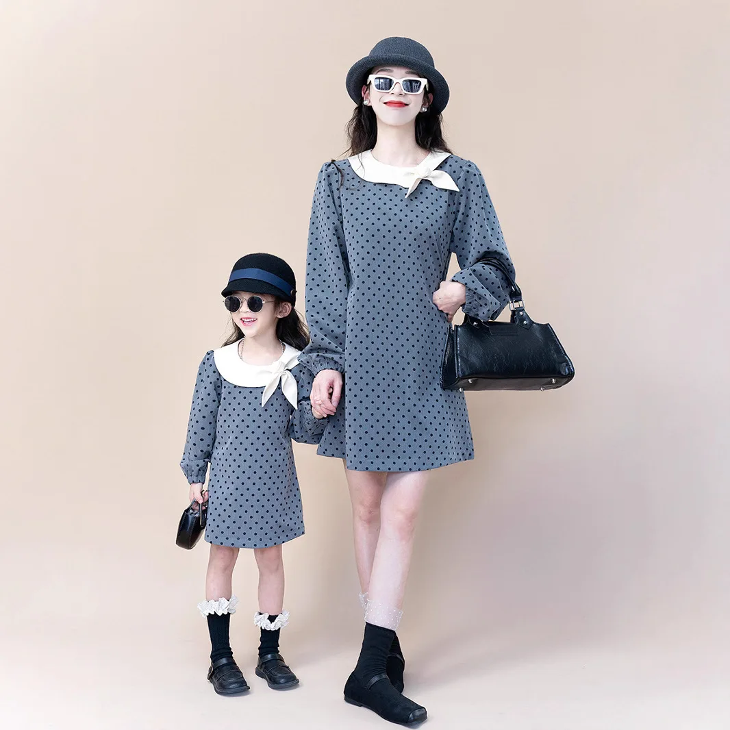 

Like Mother Like Daughter Autumn Elegant Dresses Mommy and Me Matching Outfit Princess Polka Dot Dress Women Baby Girl Formal