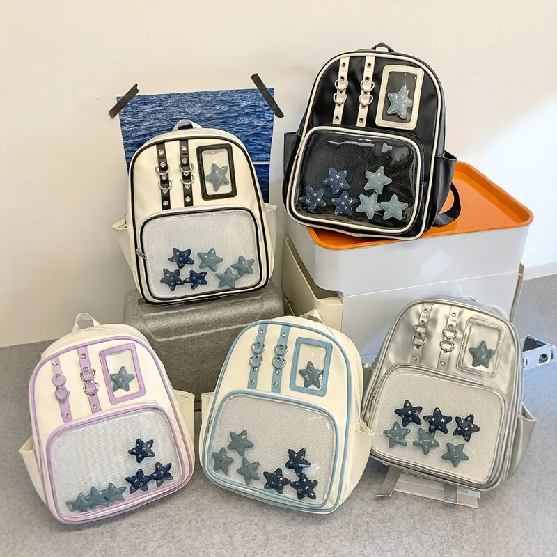 

Лоскутный прозрачный рюкзак из искусственной кожи, винтажный 2021, универсальные модные сумки Ita, Y2k, эстетические уличные рюкзаки в консервативном стиле для студентов