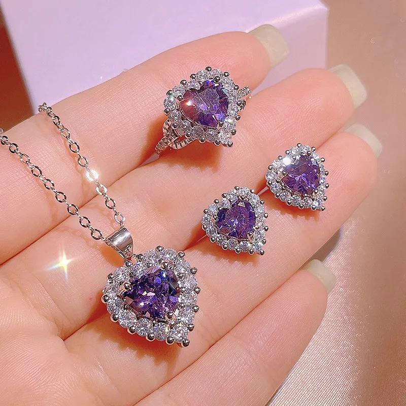 

Sparkling Moissanite Diamond Gemstones Love Heart Jewlery Sets for Women White Gold Silver 925 Choker Romantic Accessories Gifts