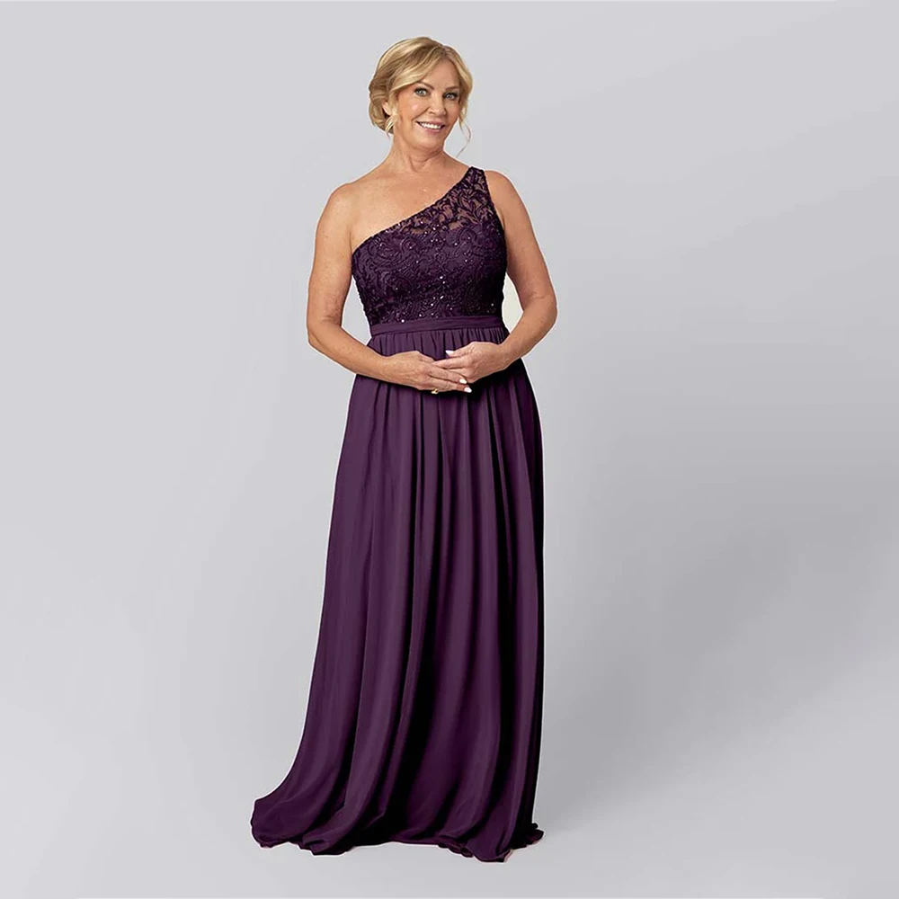 

Элегантное платье для матери невесты с кружевной аппликацией на одно плечо, платье для матери, плиссированное вечернее платье без рукавов по индивидуальному заказу
