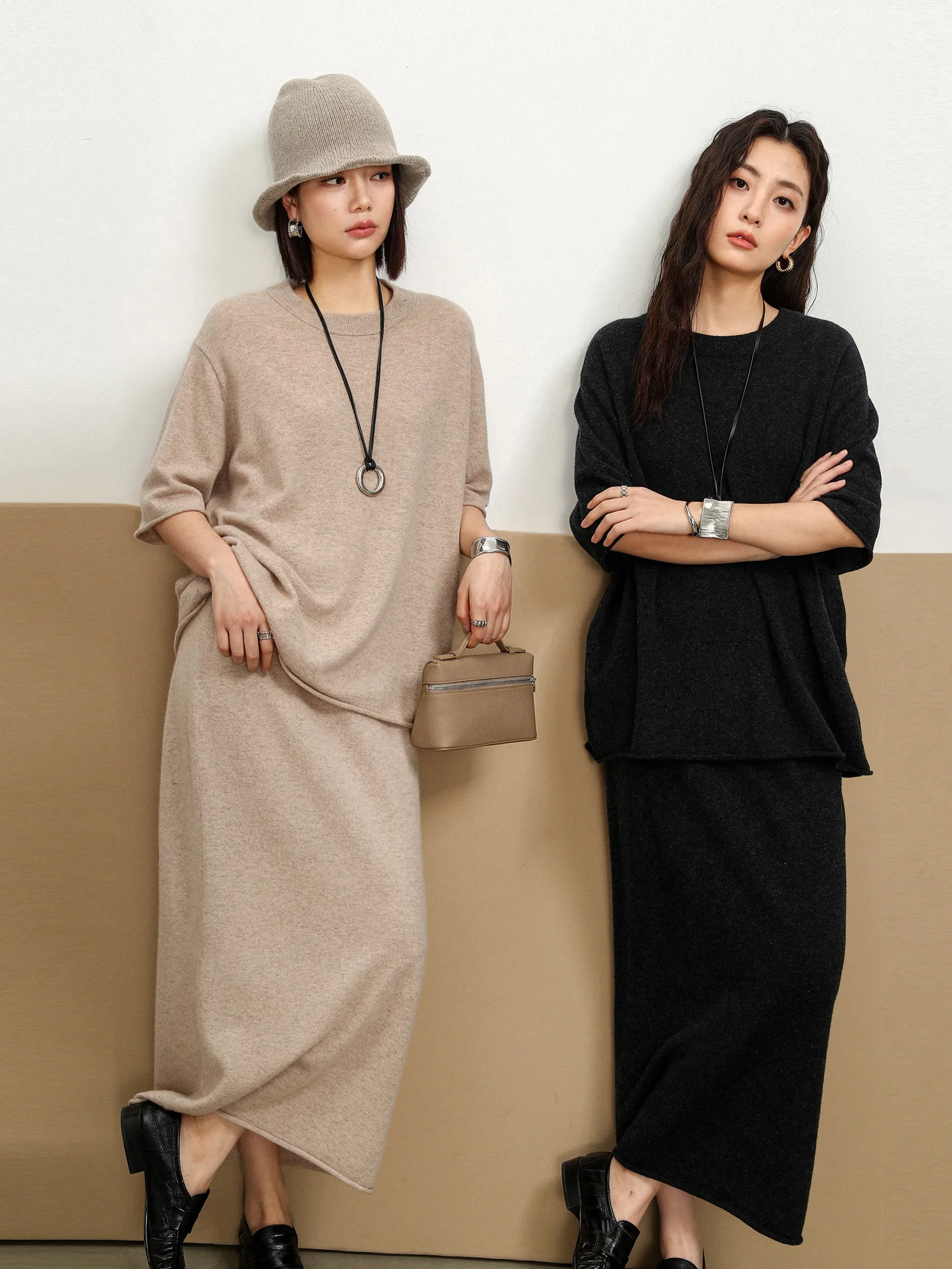 

FANLE STUDIOS Ранняя весна Тяжелая свободная бумажная кукла ort Sve Свитер из австралийской шерсти Прямая юбка-труба Комплект