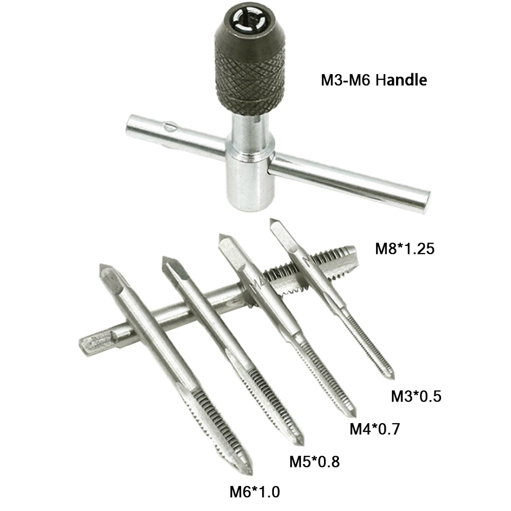 M3/M4/M5/M6/M8 Set di rubinetti con punte elicoidali e chiave 5 pz/set T tipo macchina vite manuale maschi filettati alesatore viti per trapano a