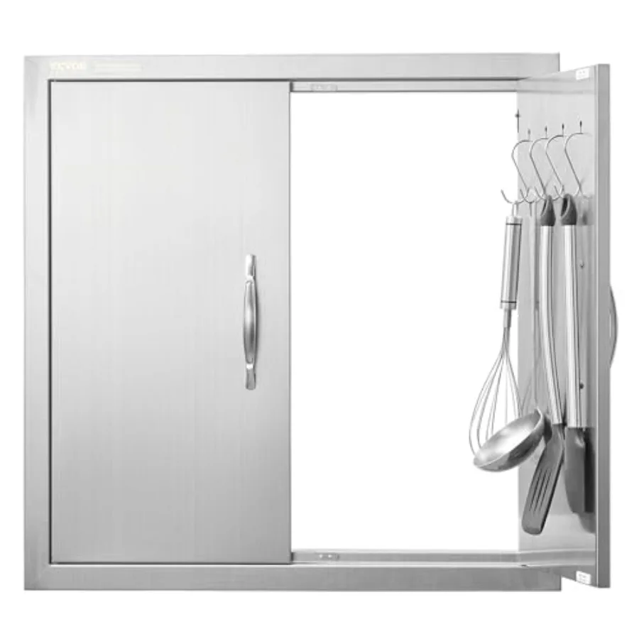 

BBQ Access Door 24H Inch Double Outdoor Kitchen Stainless Steel Flush Mount Door Double Wall Vertical with Handles and Hooks fo