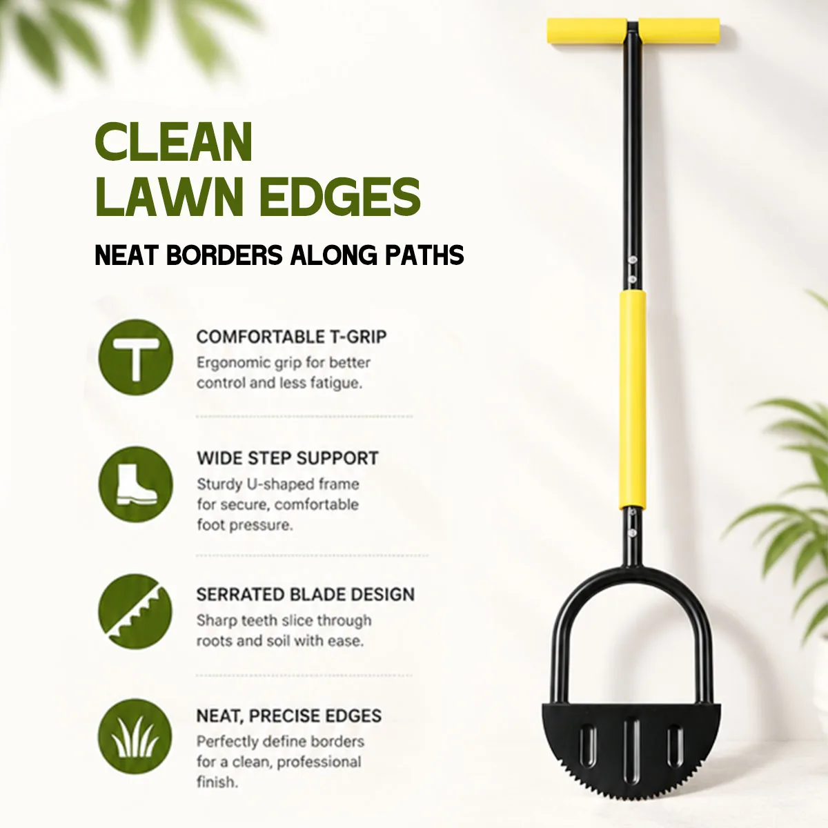 42.1in Heavy Duty Half Moon Lawn Edger - Sharp Serrated Blade for Clean Yard Borders, Ergonomic T-Handle for Easy Backyard