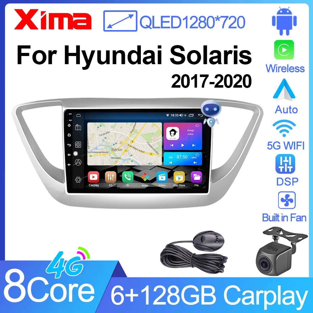 XIMA XV6Pro Android Carplay 2din Car Radio For HYUNDAI Solaris 2 Verna Accent 2017-2020 Multimedia Stereo Navigation Head Unit