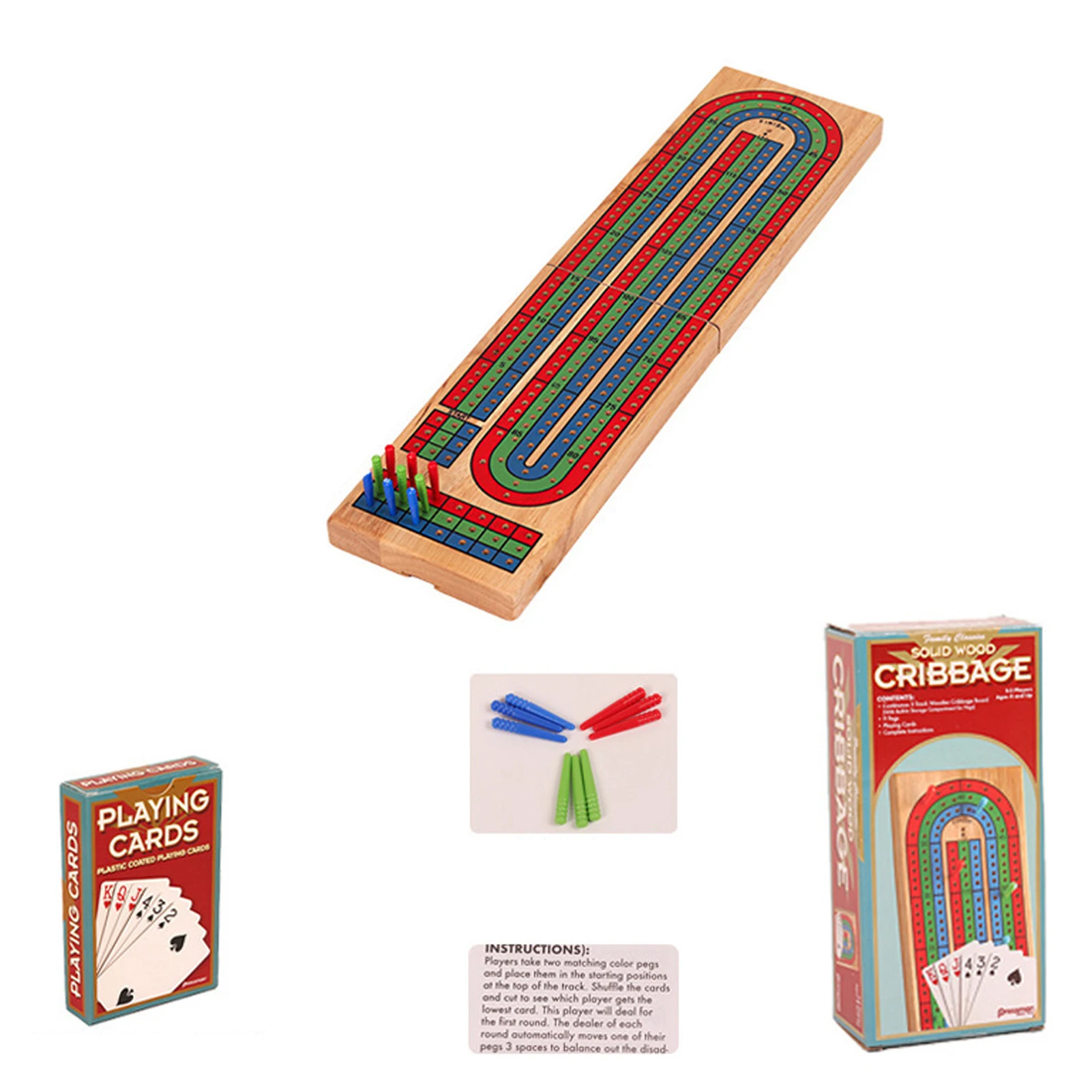 Cribbage Set With Full Deck Playing Cards Fun Addition To Parties And Family Events Foldable 3 Lane Board 9 Pegs