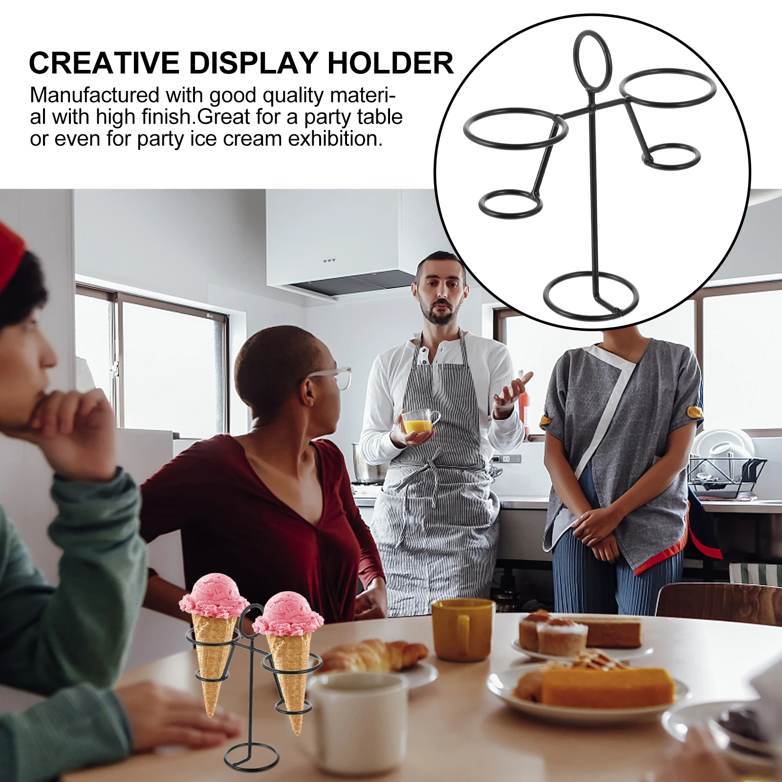 

1 pc Ice Cream Stand Wrought Iron Storage Rack Cupcake Display Holder Creative Adorable Mini Cone Bracket Black