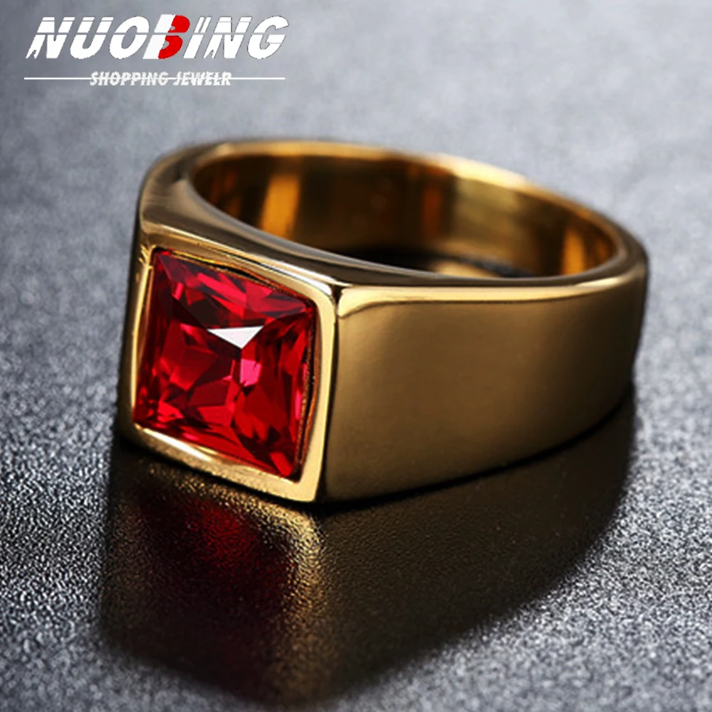

Массивное мужское кольцо-печатка из нержавеющей стали 316L с красным черным кристаллом, классические мужские кольца с большим камнем, подарочные ювелирные изделия ﻿