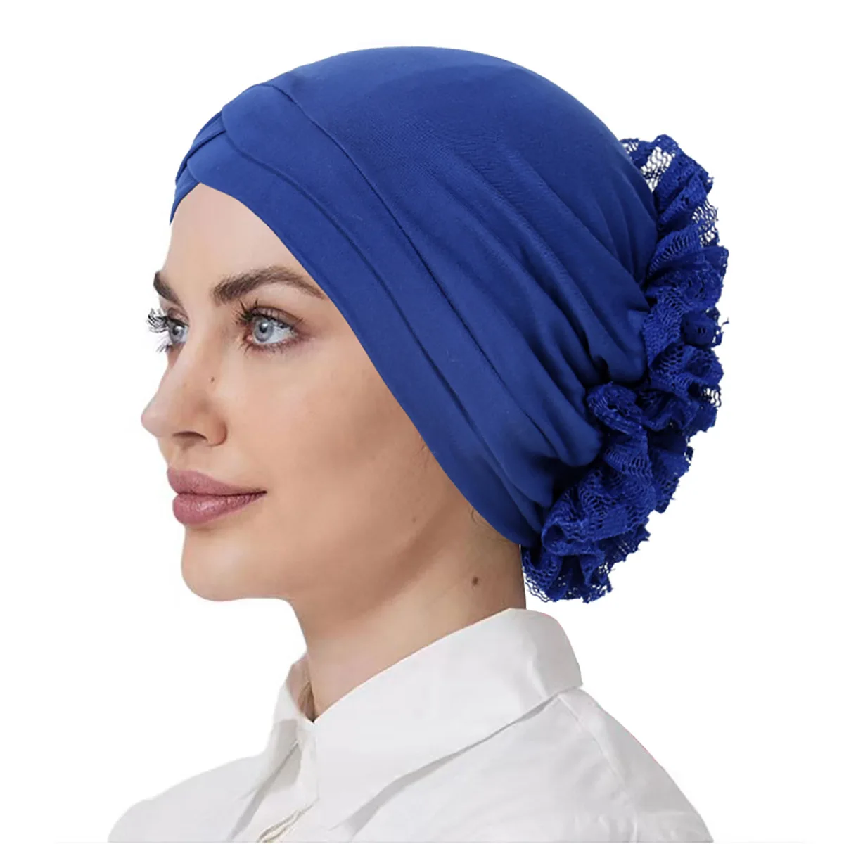 

1pc Plate Flower Elastic Undercap Solid Color Turban Hat Casual Head Wraps Lightweight Breathable Beanies Chemo Cap For Women