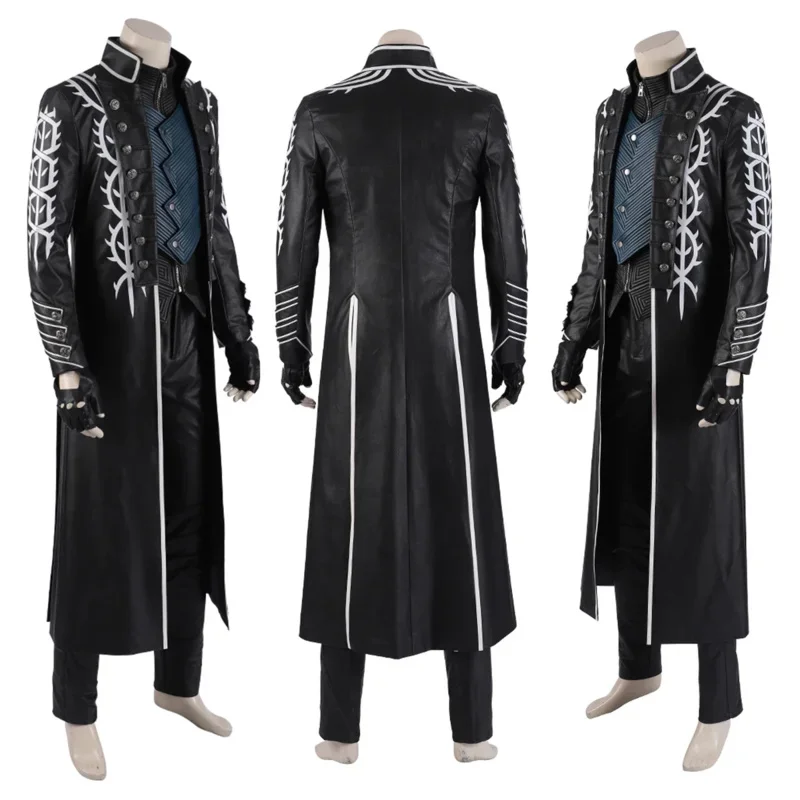 Hot game dmc5 cosplay Vergil costume Dark Slayer Virgil leather jacket coat full set Halloween carnival suit custom made