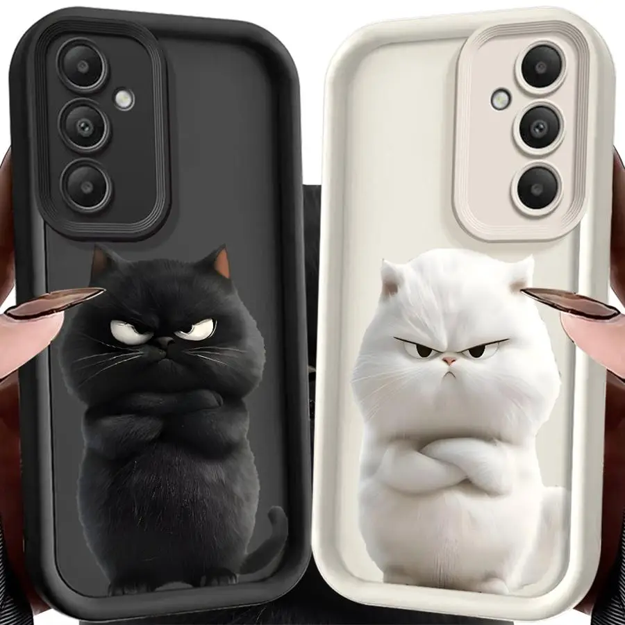 Cartoon Blacks White Cat Case for Samsung Galaxy S26 Ultra S24 Plus S22 S25 S25 Edge S23 FE S21 S24Ultra S20FE Phone Cover