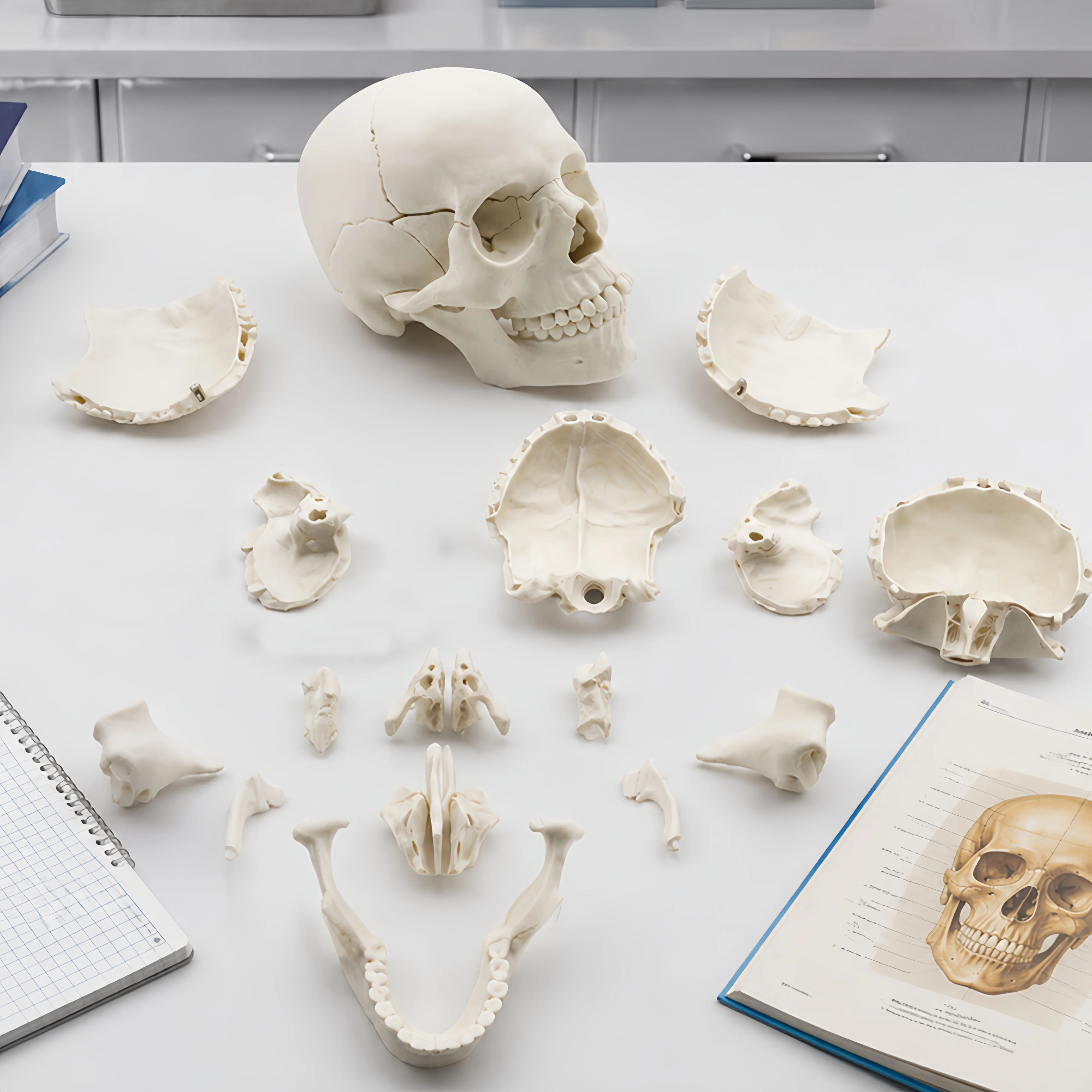 Small Detachable 15-Piece White Skull Model, Oral Teaching Demonstration Tool, Dental Dentist Model, Cranial Anatomy Model, Bone Teaching