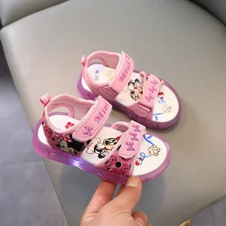 Summer Girls Sandals Led Light Up Shoes Cartoon Disney Minnie Mouse Baby Soft Casual Children Princess Party Beach Sport Shoes