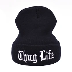 2021 nowy THUG LIFE czarne litery Beanie Unisex moda Hip Hop męskie czapki czapki z dzianiny dla kobiet Skullies Gorros Bonnets