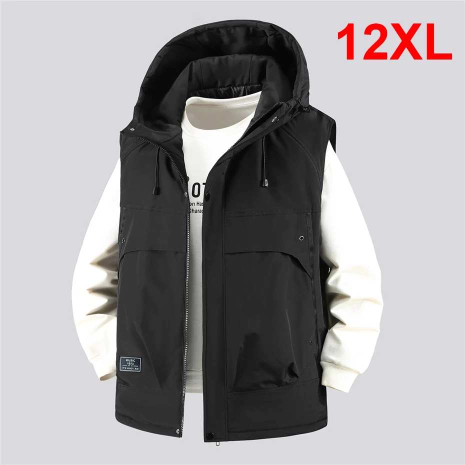 Autumn Winter Thick Vest Men 12XL 10XL Plus Size Sleeveless Jacket Black Vests Male Fashion Casual Cargo Vests Big Size 10XL