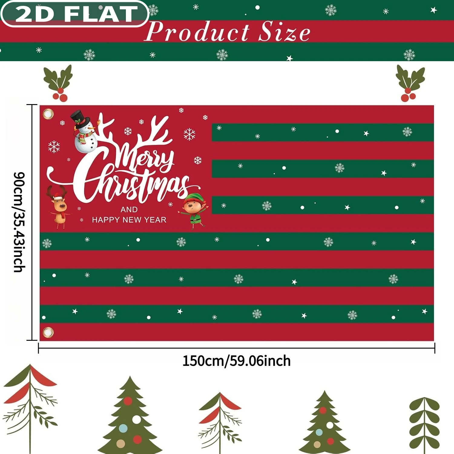 1pc Merry Christmas Happy New Year Flag 3X5 Ft Polyester Outdoor Double Sided Merry Xmas Snowflake Red Green Flags with Grommets