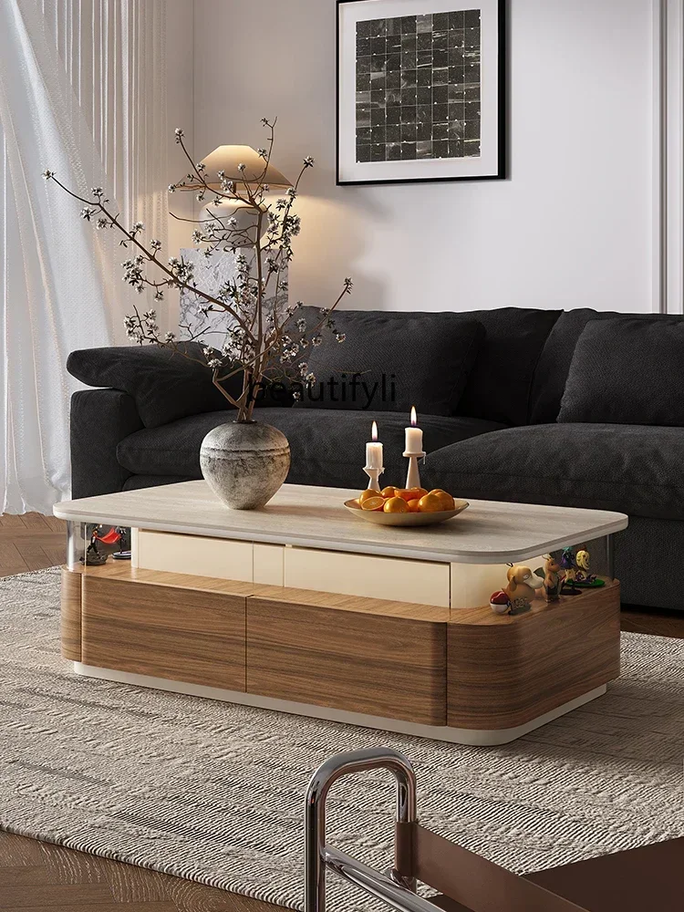54Travertine rock slab coffee table living room 2025 new home light luxury high sense medium and ancient rectangular tableSSS