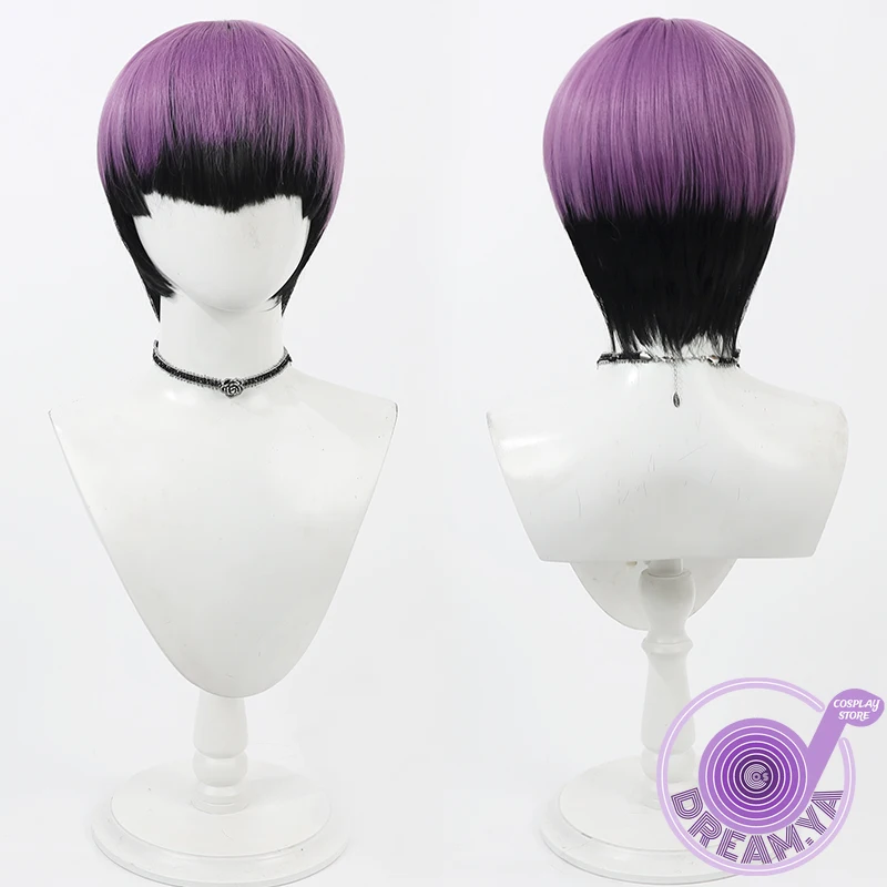 Soshiro Hoshina Cosplay Wig Kaiju No 8 Anime Black Purple Mixed Short Heat Resistant Synthetic Hair Halloween Party + Wig Cap