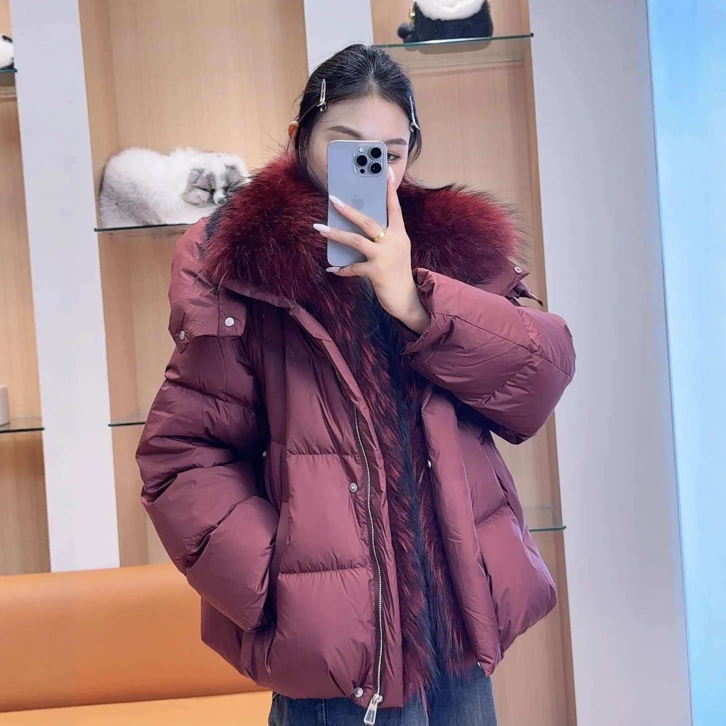 Chaqueta de plumas de ganso con cuello de piel grande para mujer, chaqueta acolchada holgada y gruesa, Parka de nieve de piel grande, a la moda, 2026