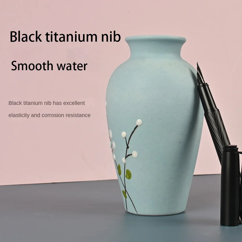 Titanium Nib Black Samurai Fountain Pen 0.5mm Nib Refillable Metal Fountain Pen Tree Texture Smooth Ink Pens Writing Supplies