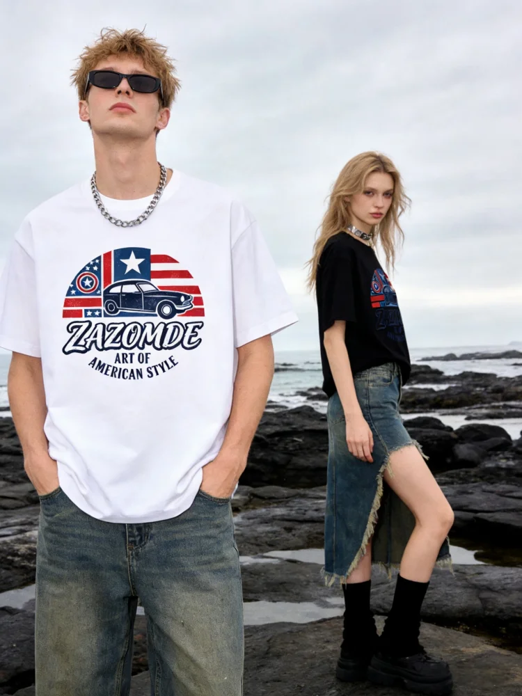 

Футболка ZAZOMDE с американским ретро-флагом, хлопковая, с эффектом потертости, в уличном стиле, оверсайз, комфортная посадка, дышащая, для повседневной носки